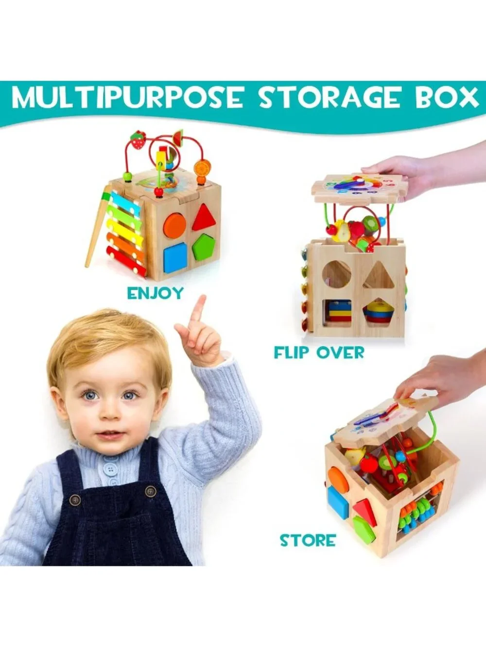 8-in-1 Montessori Wooden Activity Cube for Toddlers, Engaging Baby Toys 1+ Year